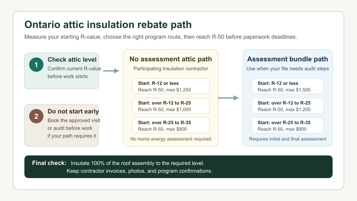 Attic Insulation Rebate Ontario R-12 to R-50 2026: How to Claim It Without Losing Eligibility