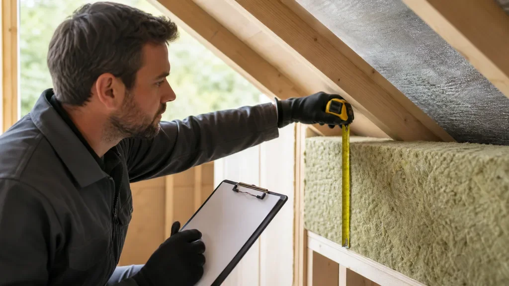 cathedral ceiling insulation rebate Ontario 2026 contractor measuring insulation depth for rebate documentation
