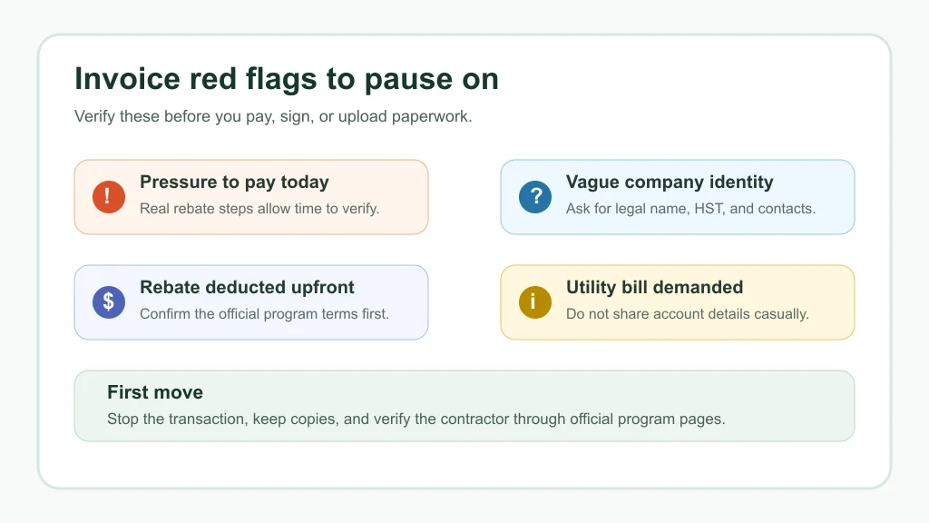 Checklist of contractor invoice red flags for Ontario rebate scams