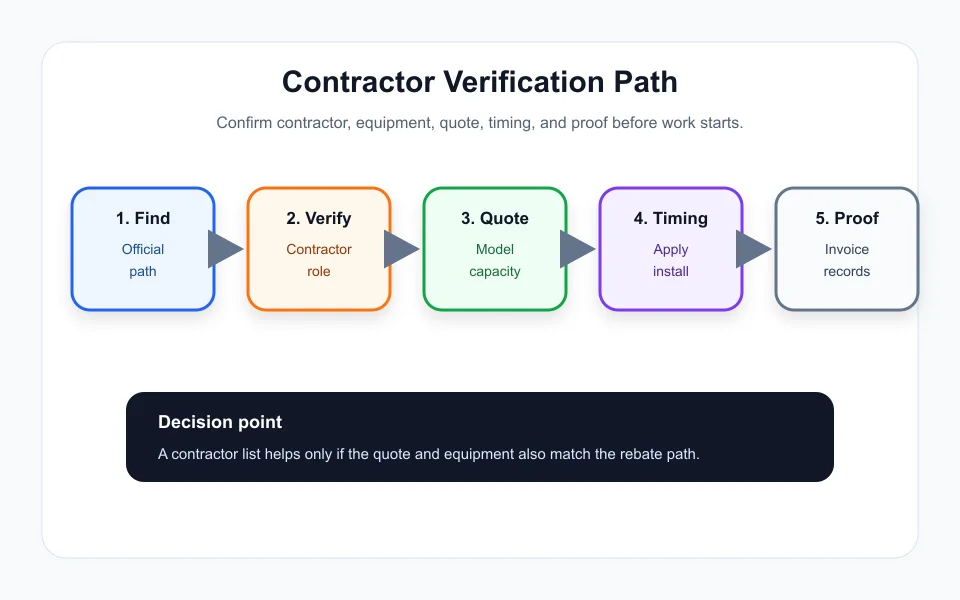 Ontario heat pump rebate contractor verification path for 2026