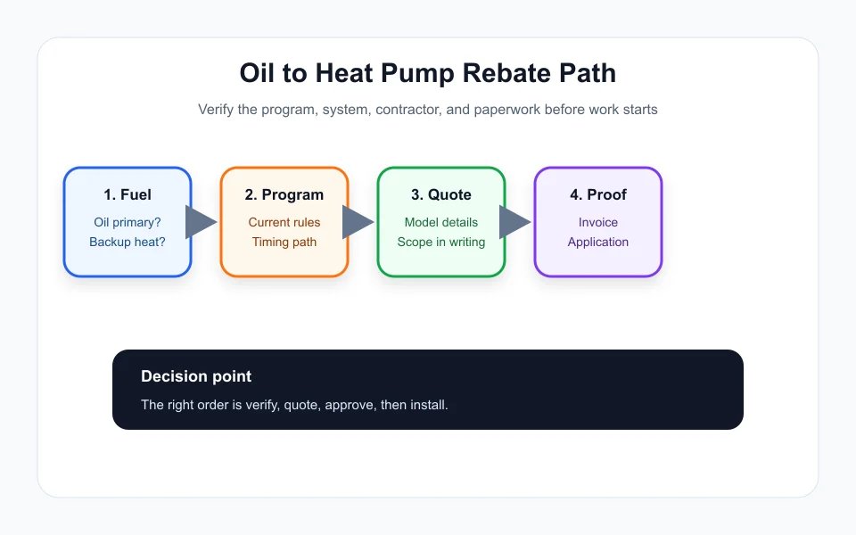 Ontario oil to heat pump rebate 2026 verification flow