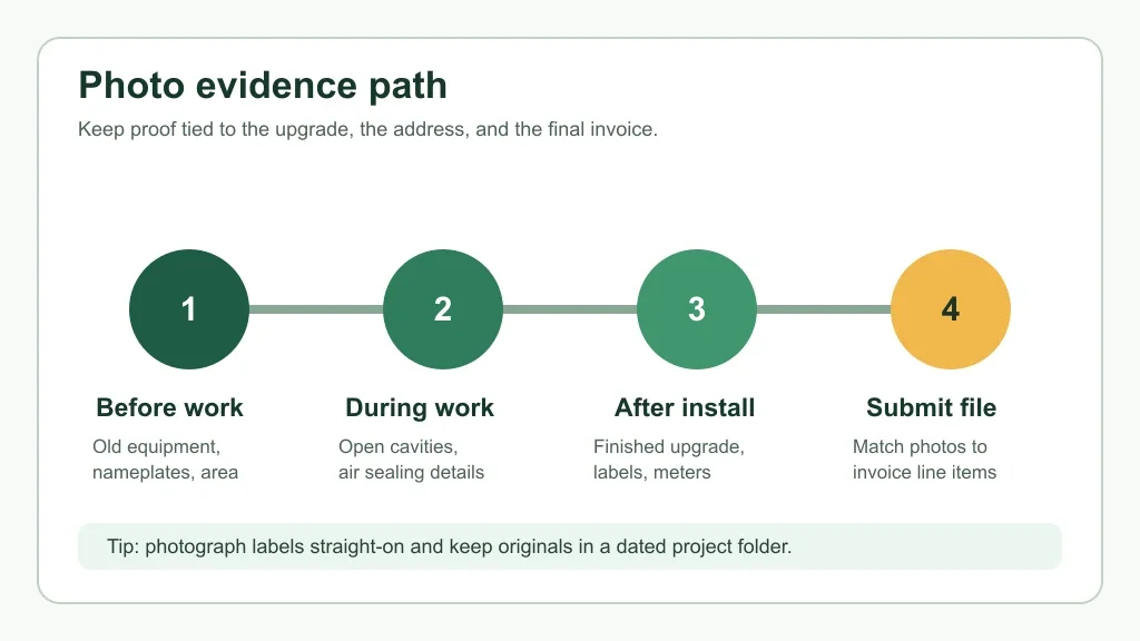 Process graphic showing before, during, after, and submit steps for Ontario rebate photos