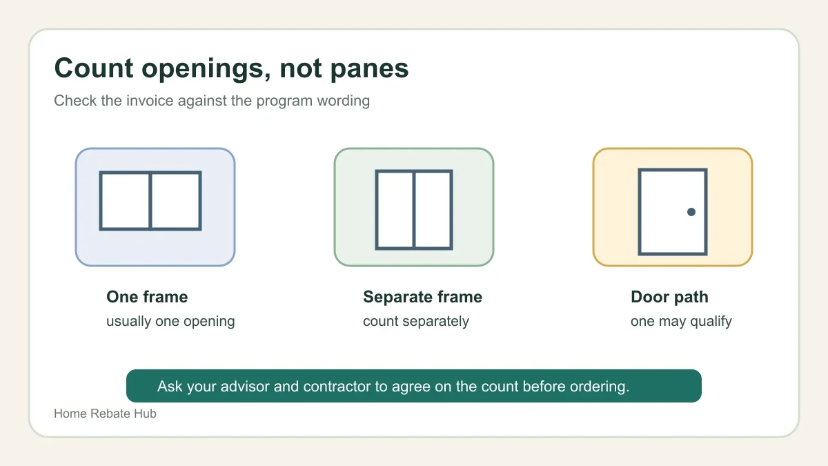 Rough opening counting examples for Ontario window and door rebate planning