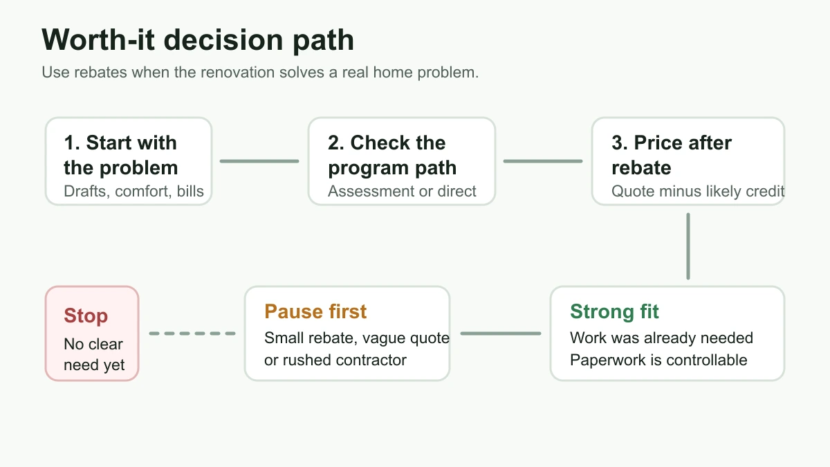 Decision path for deciding whether Ontario renovation rebates are worth pursuing