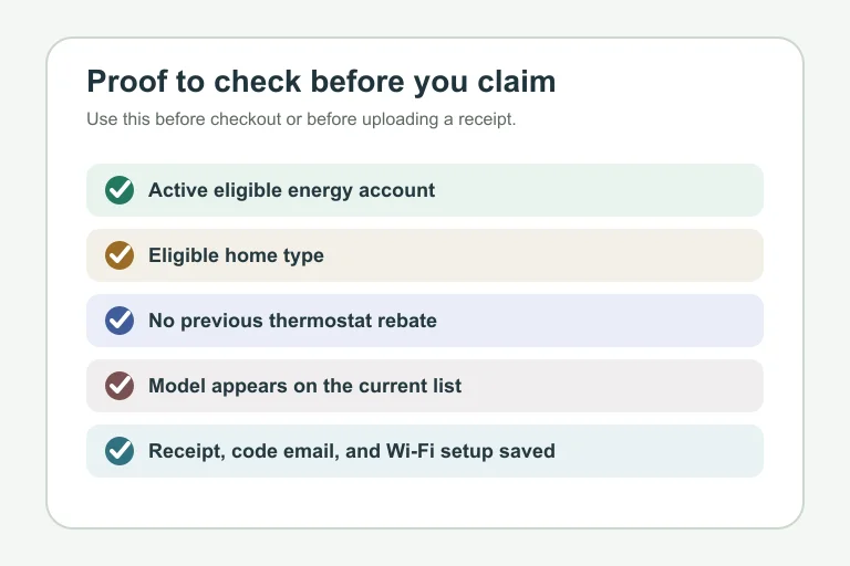 Checklist of proof to save before claiming an Ontario smart thermostat rebate